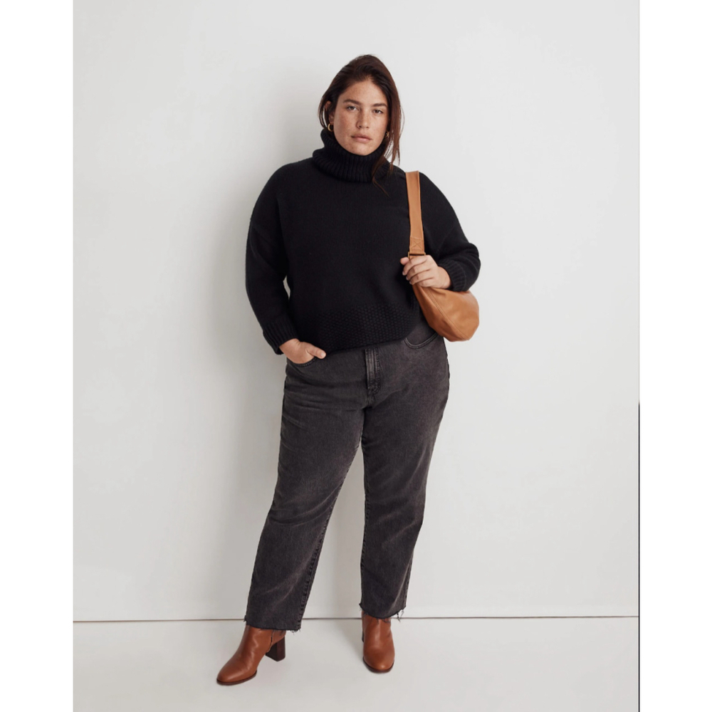 Madewell Plus Size 3X Black Turtleneck Sweater Boxy Heavy‎ Sadler Check